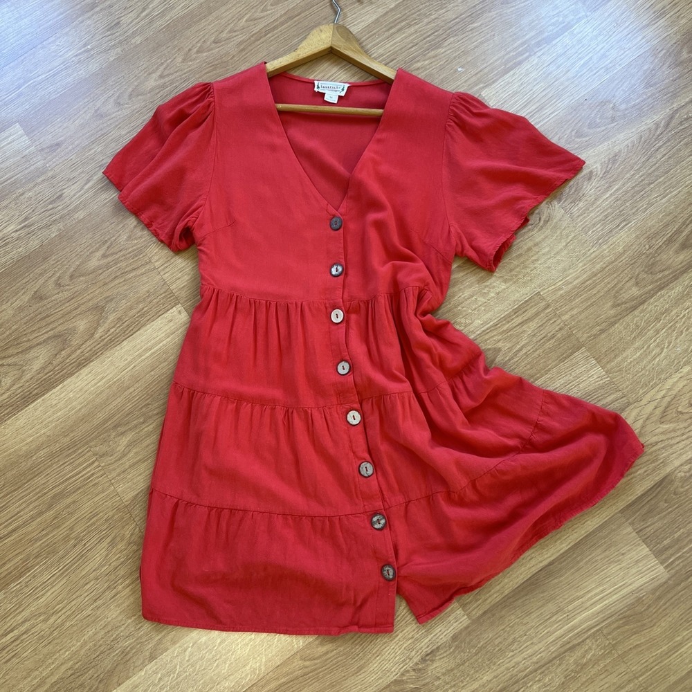Love Riche Womens Red Boho Mini Dress Sz M Tunic Cottage Prairie Cowgirl Western